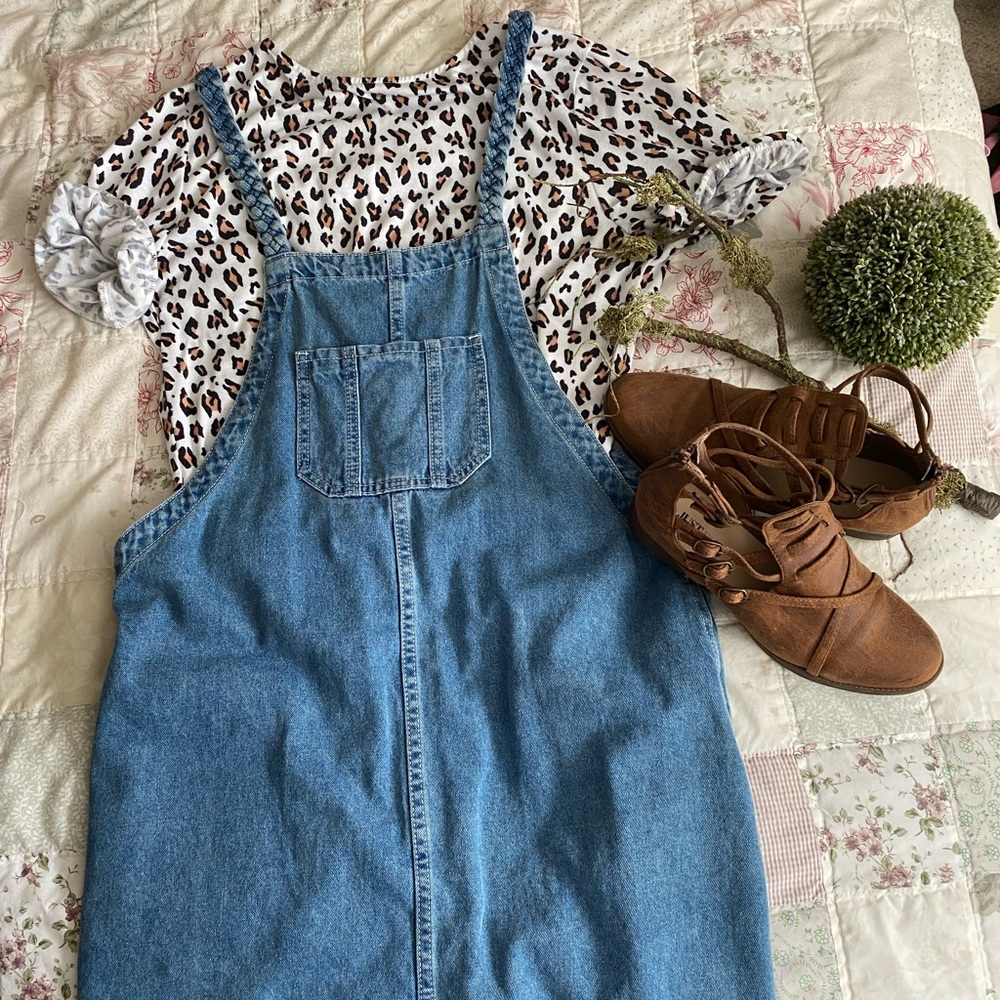 Denim overall romper, size large, never worn